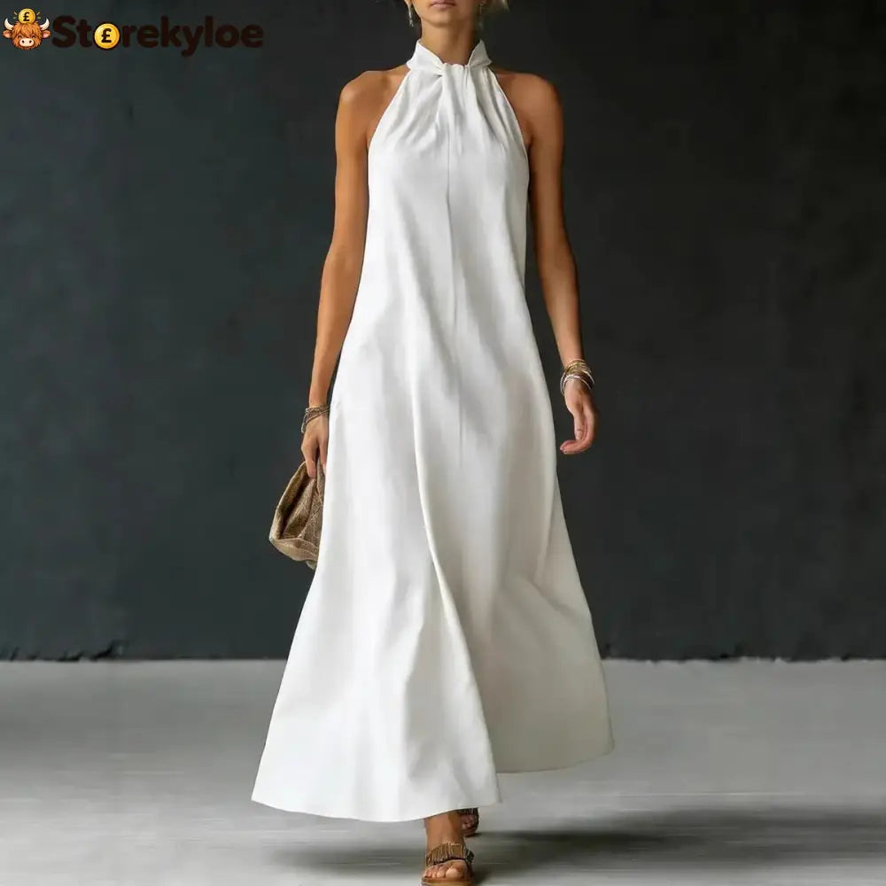 Linen-Blend Halter Neck Maxi Dress