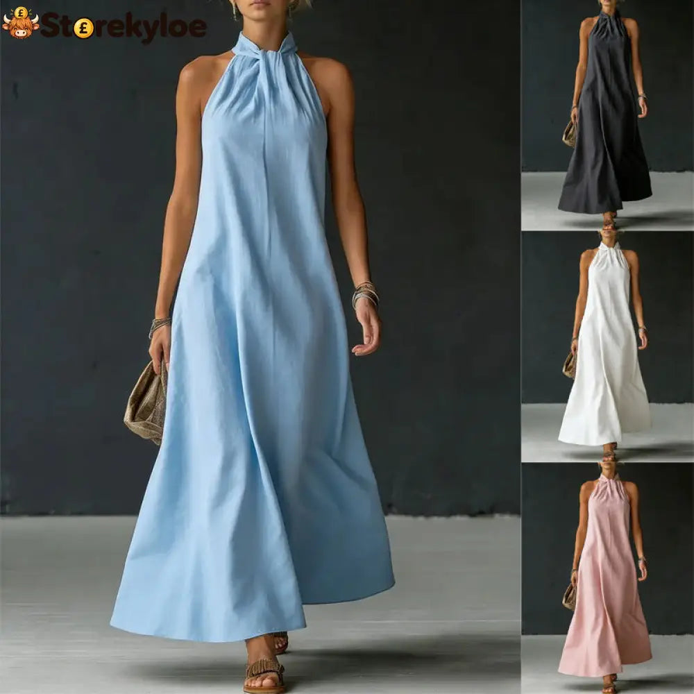 Linen-Blend Halter Neck Maxi Dress