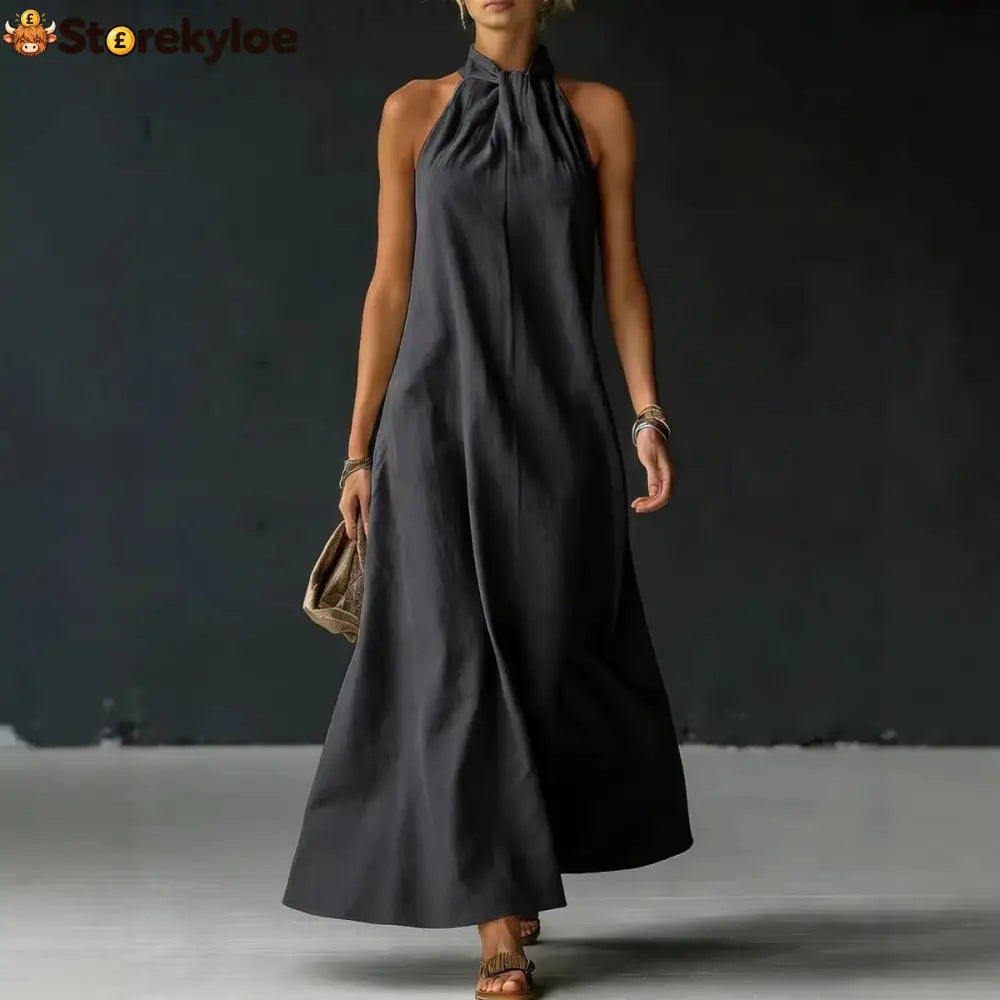 Linen-Blend Halter Neck Maxi Dress