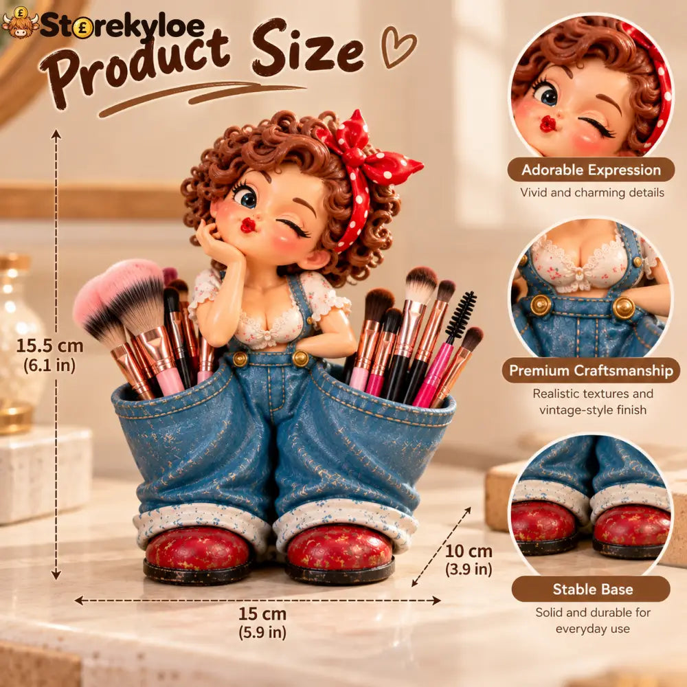Little Miss Pockets™ – Cute Vintage Girl Organizer with Denim Storage Pockets