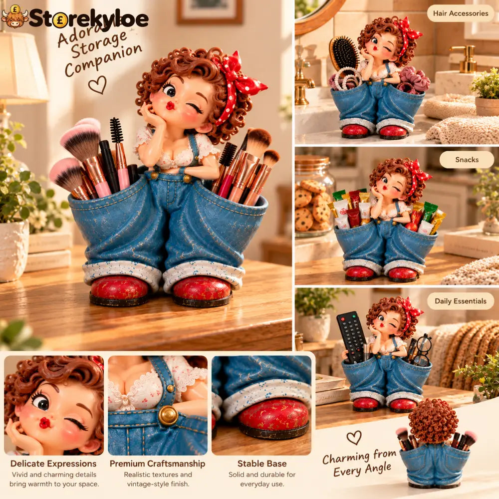 Little Miss Pockets™ – Cute Vintage Girl Organizer with Denim Storage Pockets