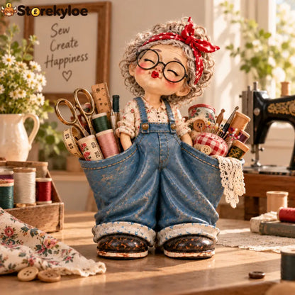 Little Miss Pockets™ – Cute Vintage Girl Organizer with Denim Storage Pockets