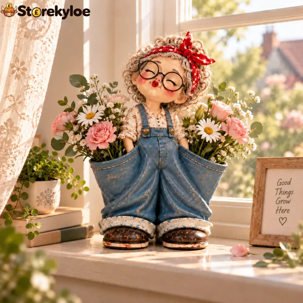 Little Miss Pockets™ – Cute Vintage Girl Organizer with Denim Storage Pockets - Vintage Grandma