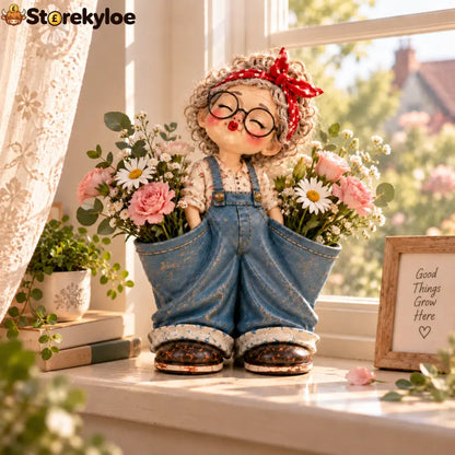 Little Miss Pockets™ – Cute Vintage Girl Organizer with Denim Storage Pockets - Vintage Grandma