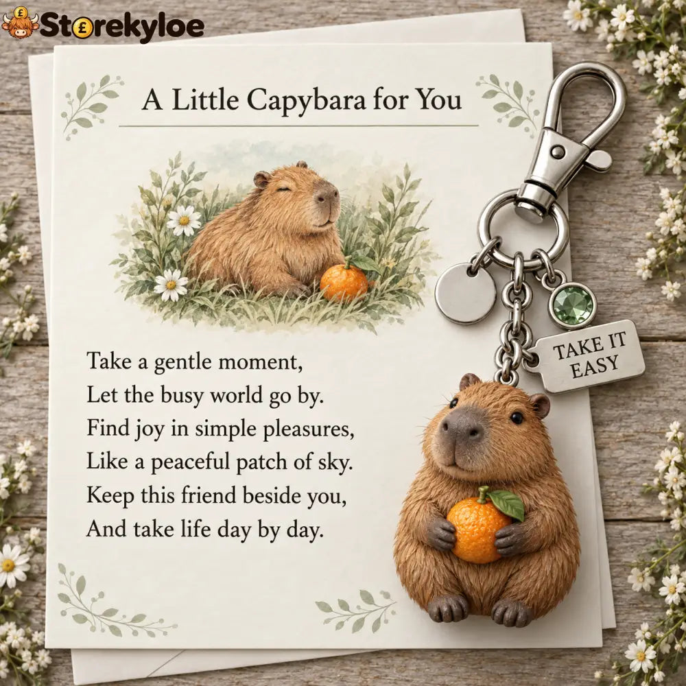 🎁 Little Woodland Animal Keyring & Poem Card Collection - Capybara