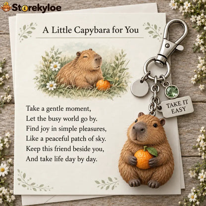 🎁 Little Woodland Animal Keyring & Poem Card Collection - Capybara