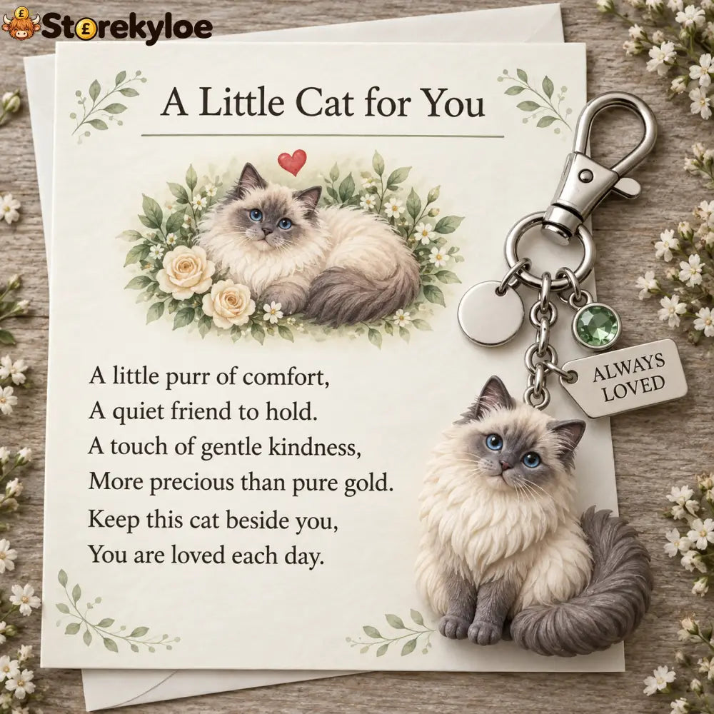 🎁 Little Woodland Animal Keyring & Poem Card Collection - Cat