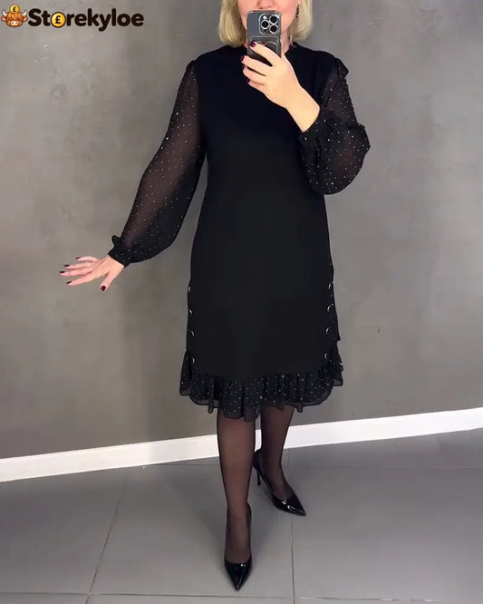 Long-sleeved polka dot dress - Black / S