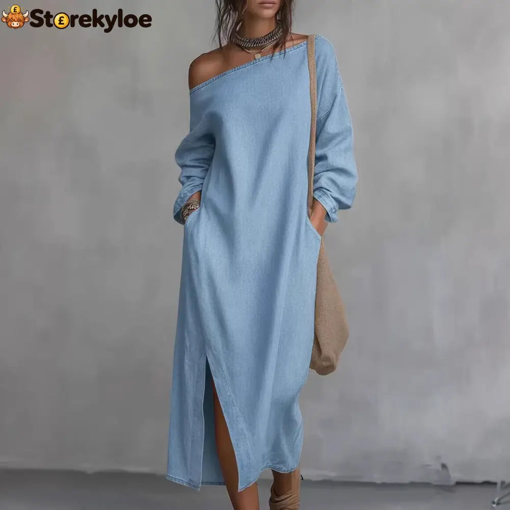 Loose-fitting One Shoulder Split Hem Cotton Linen Midi Dress - Dresses