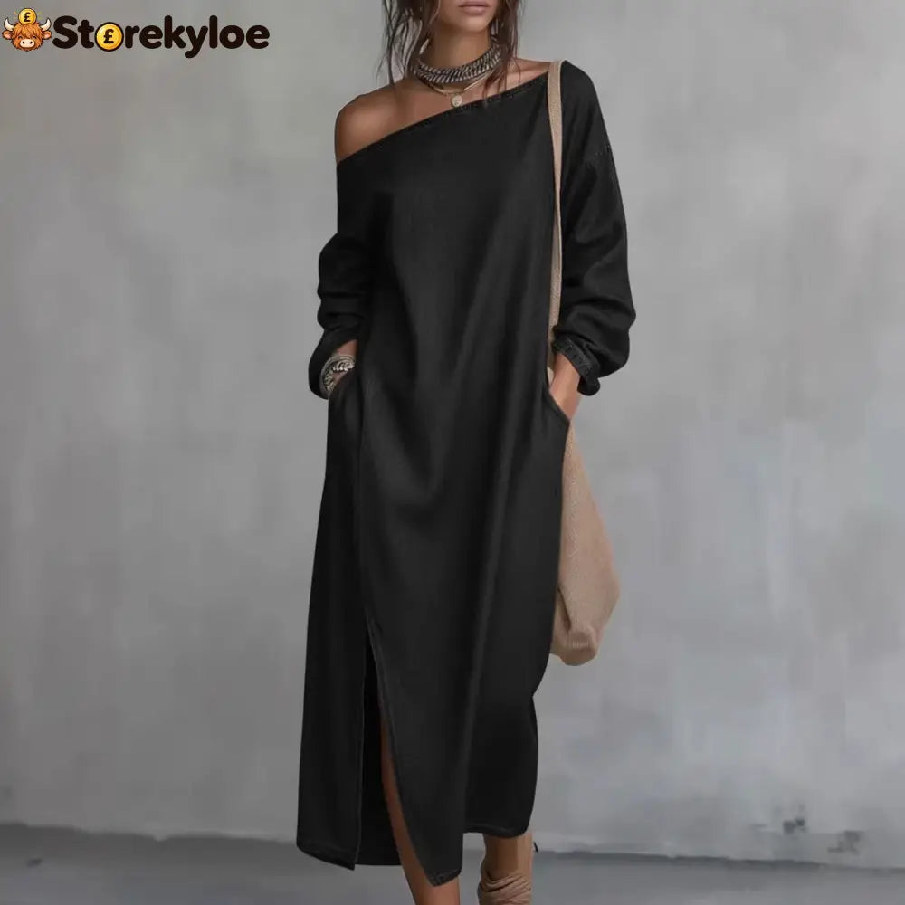 Loose-fitting One Shoulder Split Hem Cotton Linen Midi Dress - Dresses