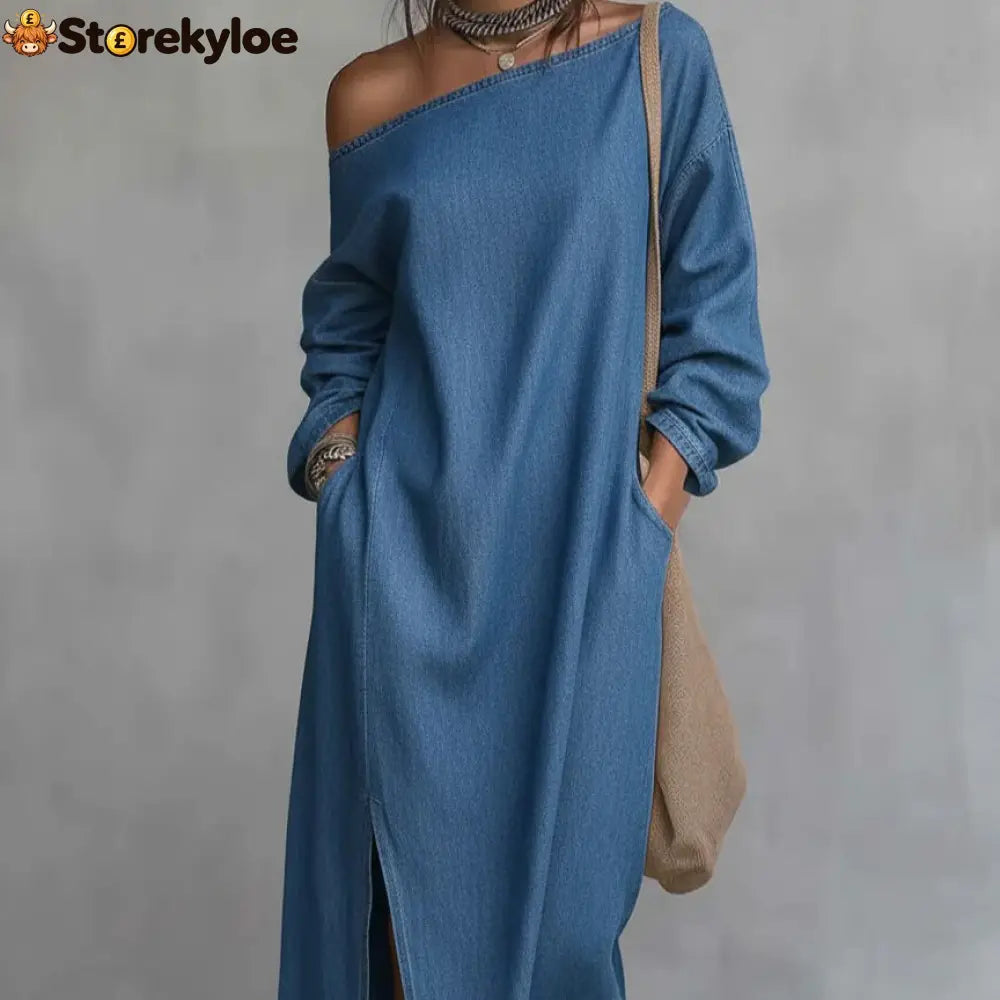 Loose-fitting One Shoulder Split Hem Cotton Linen Midi Dress - Dresses