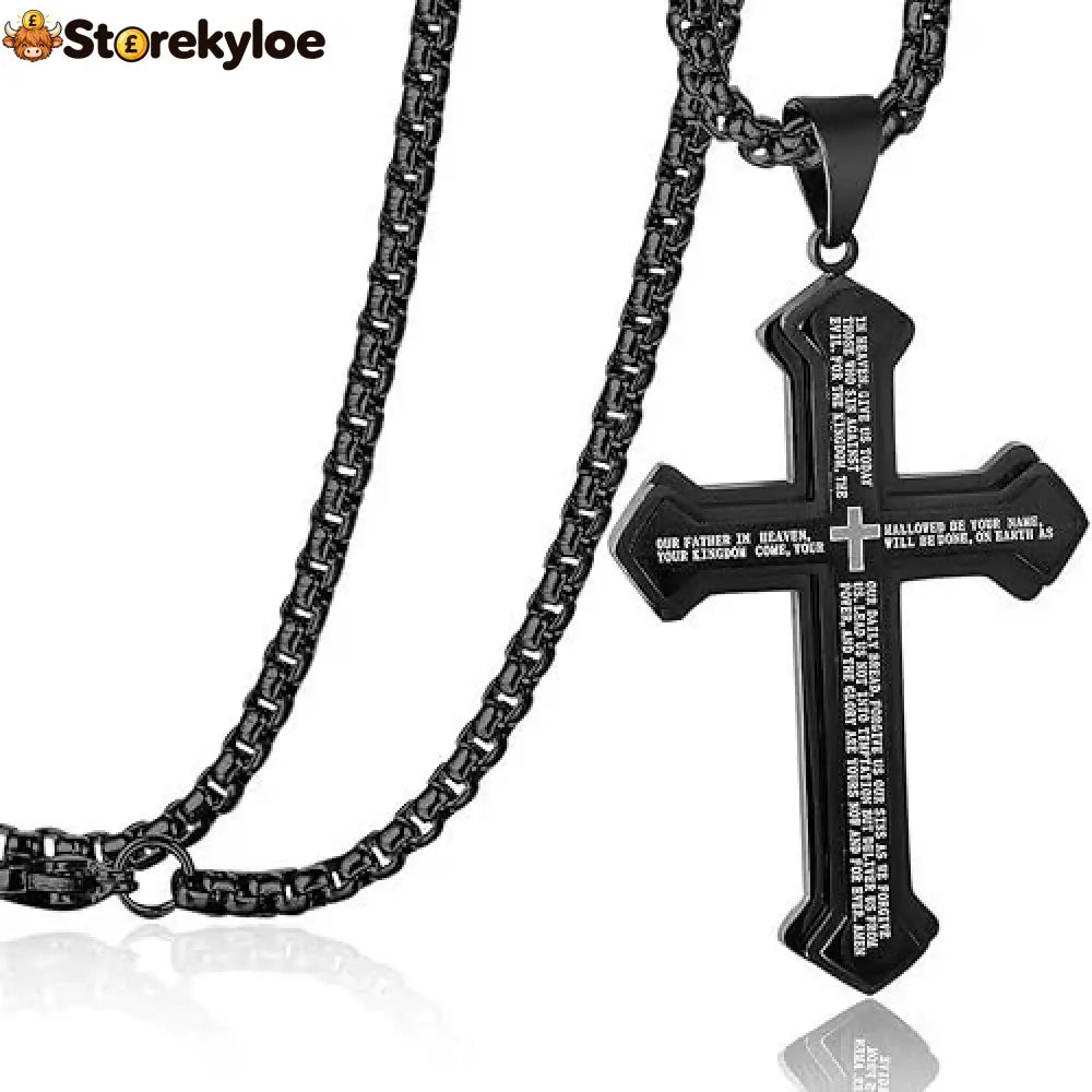 ✝️ Lord’s Prayer Cross Necklace - Black