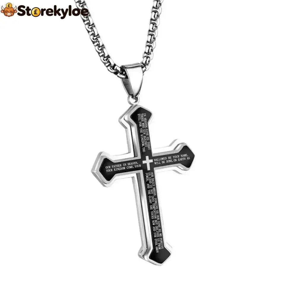 ✝️ Lord’s Prayer Cross Necklace - Black-White