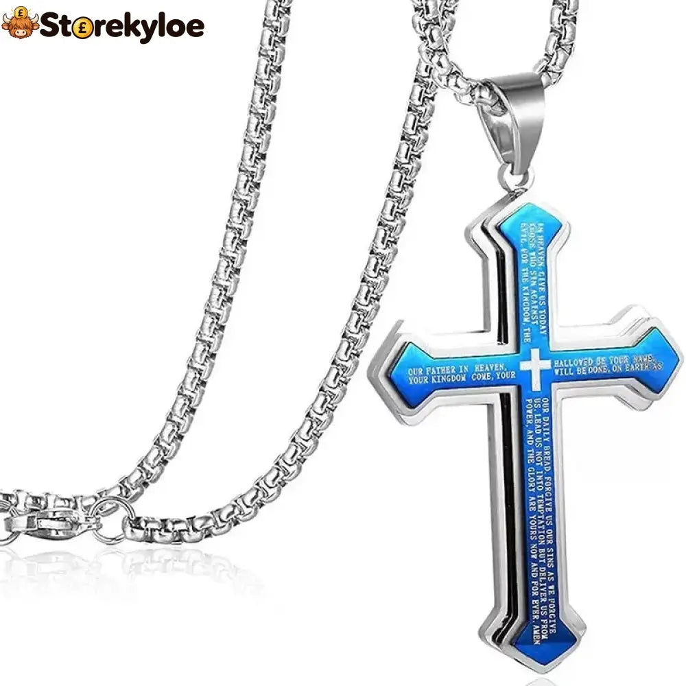 ✝️ Lord’s Prayer Cross Necklace - Blue