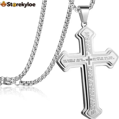 ✝️ Lord’s Prayer Cross Necklace - Silver