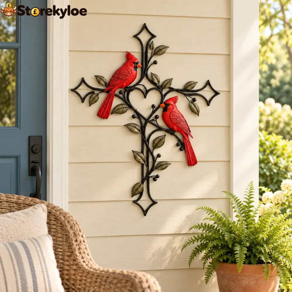 ❤️🐦 Love Stays Close – Cardinal Heart Cross Wall Decor - 8 IN