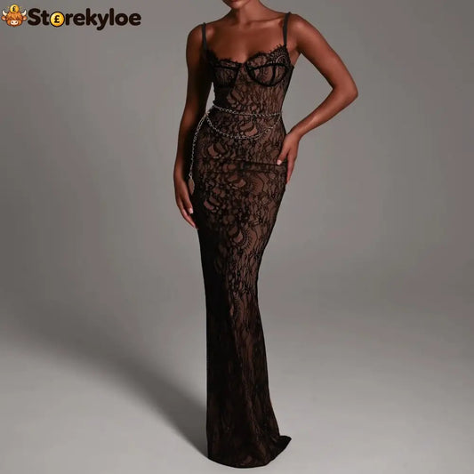 Lovely Lace Backless Black Maxi Dress - S