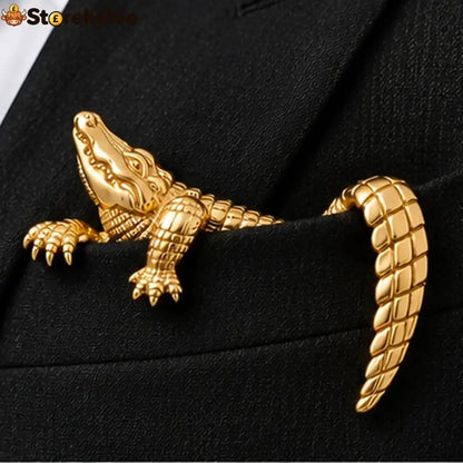 ✨ Luxury Sculpted Animal Brooch – Premium Statement Piece for Suits & Blazers - Alligator / Gilded Bronze