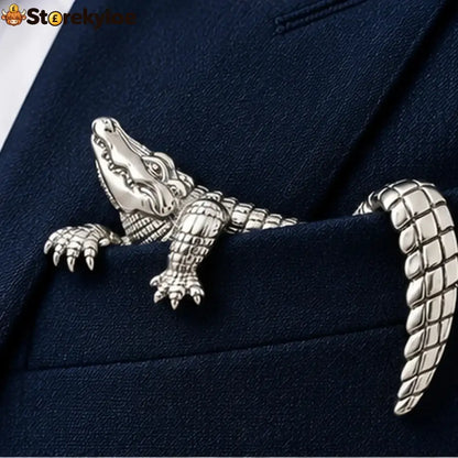 ✨ Luxury Sculpted Animal Brooch – Premium Statement Piece for Suits & Blazers - Alligator / Sterling Silver