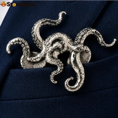 ✨ Luxury Sculpted Animal Brooch – Premium Statement Piece for Suits & Blazers - Octopus / Sterling Silver