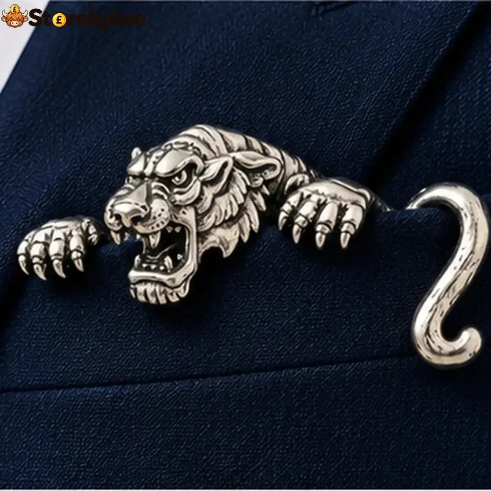✨ Luxury Sculpted Animal Brooch – Premium Statement Piece for Suits & Blazers - Tiger / Sterling Silver