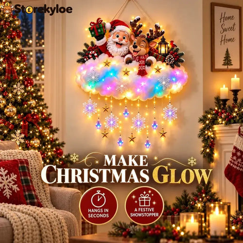 Magical Christmas Glow Cloud Wall Hanging - Santa & Reindeer