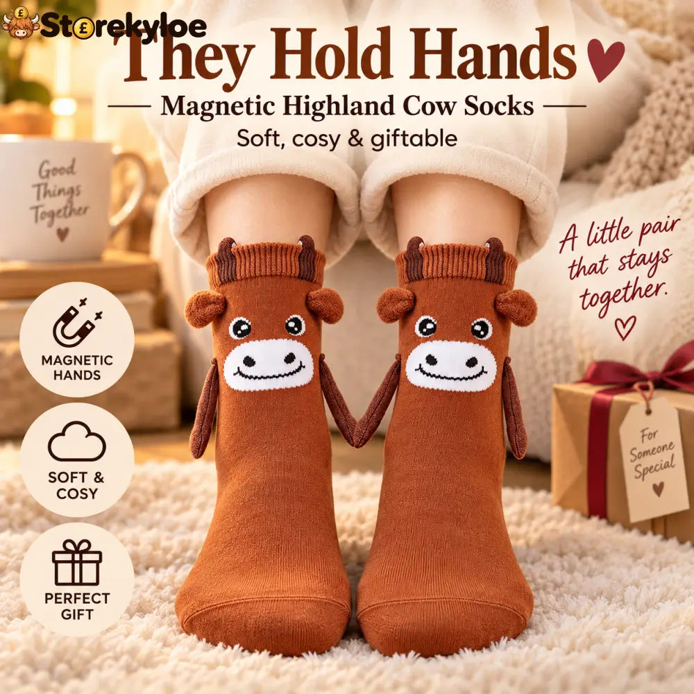 🐂magnetic Hugging Highland Cow Knit Socks Fun Interactive Winter Footwear - Highland Cow