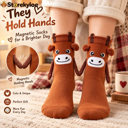 🐂magnetic Hugging Highland Cow Knit Socks Fun Interactive Winter Footwear - Highland Cow