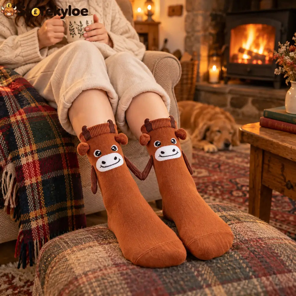 🐂magnetic Hugging Highland Cow Knit Socks Fun Interactive Winter Footwear - Highland Cow