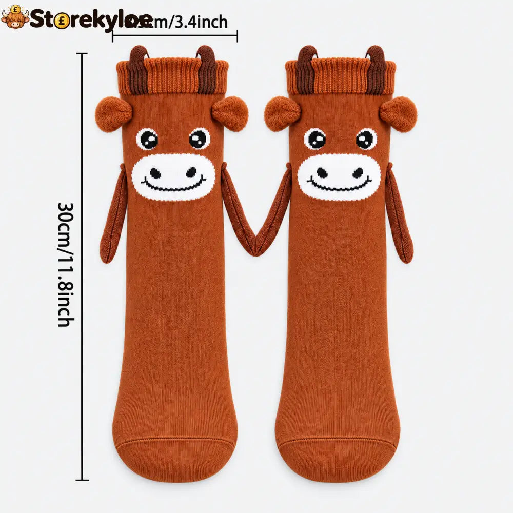 🐂magnetic Hugging Highland Cow Knit Socks Fun Interactive Winter Footwear - Highland Cow