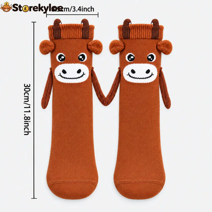 🐂magnetic Hugging Highland Cow Knit Socks Fun Interactive Winter Footwear - Highland Cow