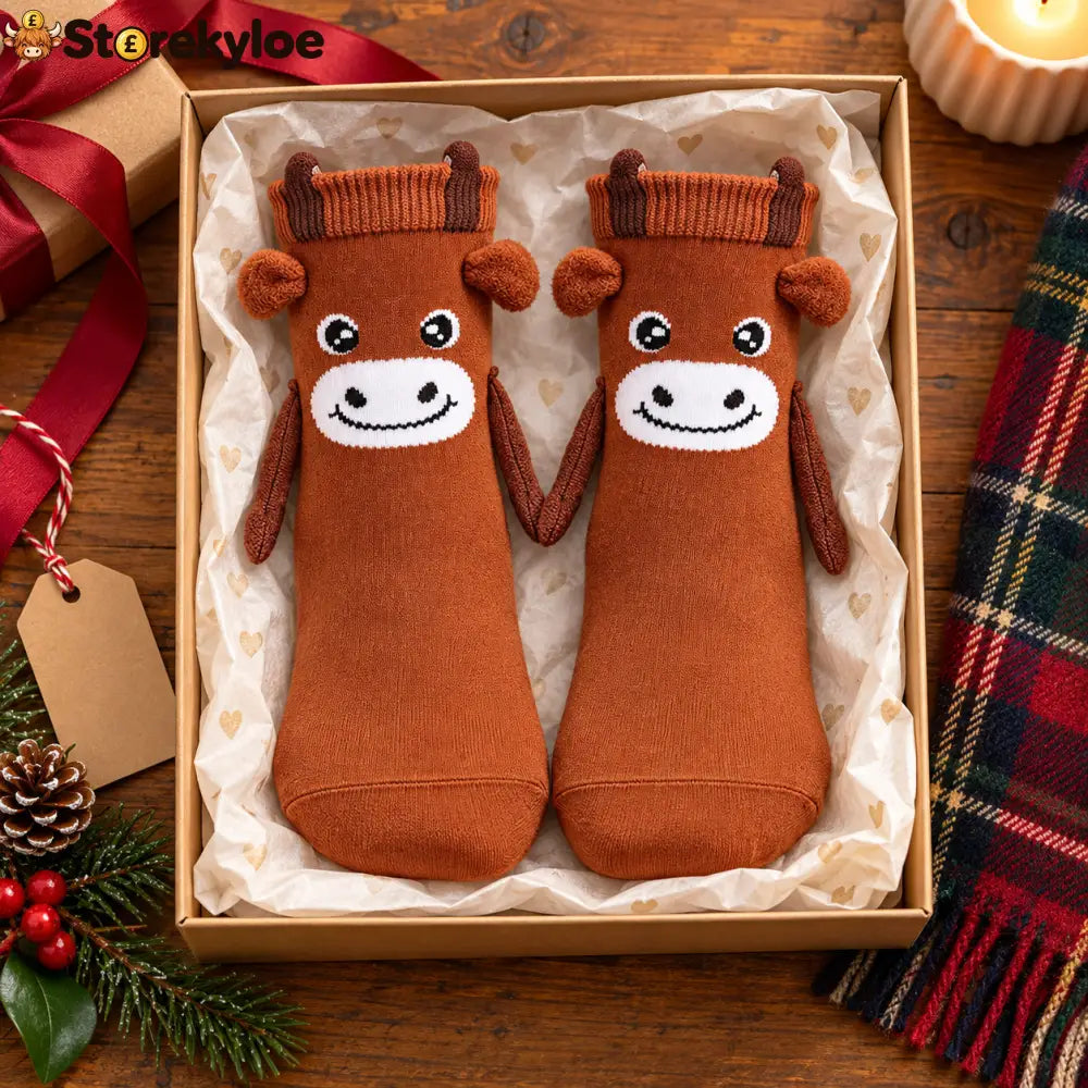 🐂magnetic Hugging Highland Cow Knit Socks Fun Interactive Winter Footwear - Highland Cow