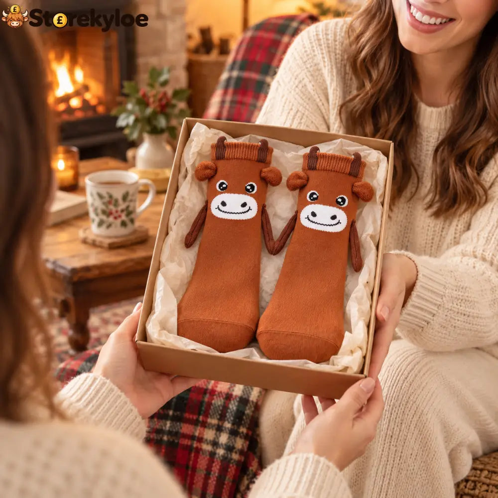 🐂magnetic Hugging Highland Cow Knit Socks Fun Interactive Winter Footwear - Highland Cow