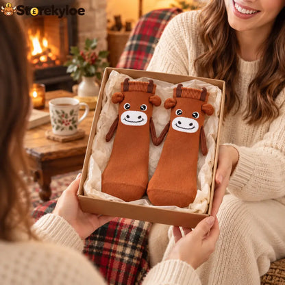 🐂magnetic Hugging Highland Cow Knit Socks Fun Interactive Winter Footwear - Highland Cow