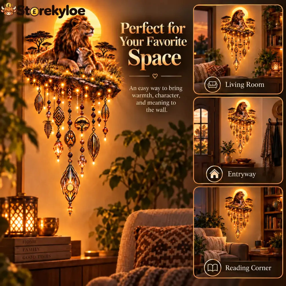 Majestic Savannah Family Glow™ – Lion & Cub Illuminated Wall Decor