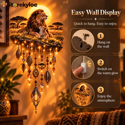 Majestic Savannah Family Glow™ – Lion & Cub Illuminated Wall Decor