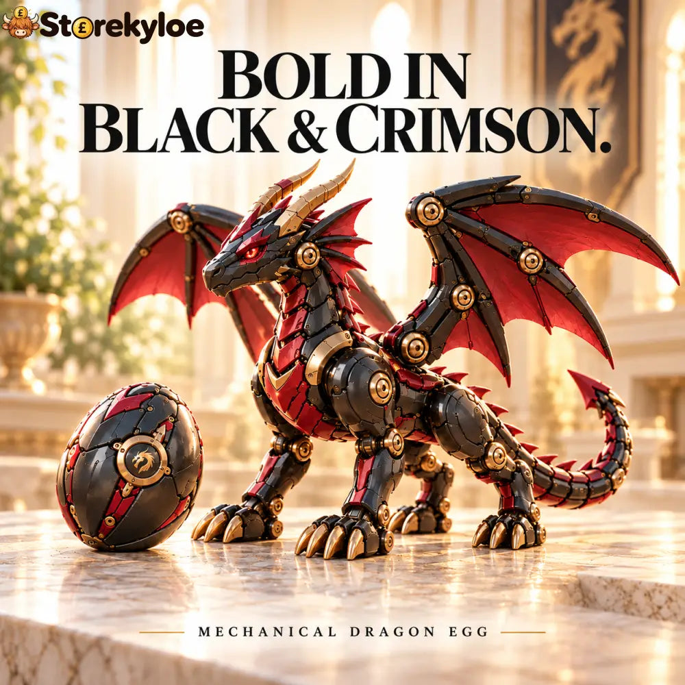 🐉 Mechanical Dragon Egg | Choose Your Legend: Crimson Frost or Emerald🌳 - Black & Crimson Dragon