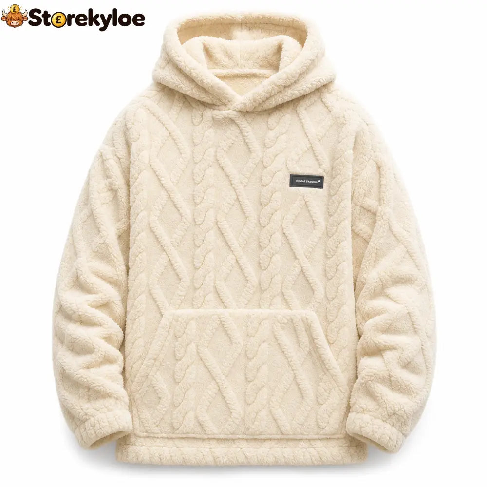 ✨Men’s Winter Lined Hoodie Jacquard Pattern Long Sleeve Pullover Sweatshirt for Casual Outdoor Wear✨ - beige white / S