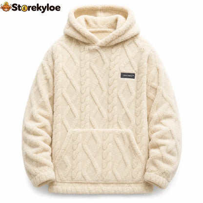 ✨Men’s Winter Lined Hoodie Jacquard Pattern Long Sleeve Pullover Sweatshirt for Casual Outdoor Wear✨ - beige white / S