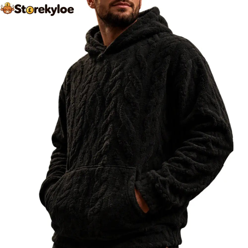 ✨Men’s Winter Lined Hoodie Jacquard Pattern Long Sleeve Pullover Sweatshirt for Casual Outdoor Wear✨ - black / S - Hot