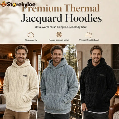 ✨Men’s Winter Lined Hoodie Jacquard Pattern Long Sleeve Pullover Sweatshirt for Casual Outdoor Wear✨ - Hot products