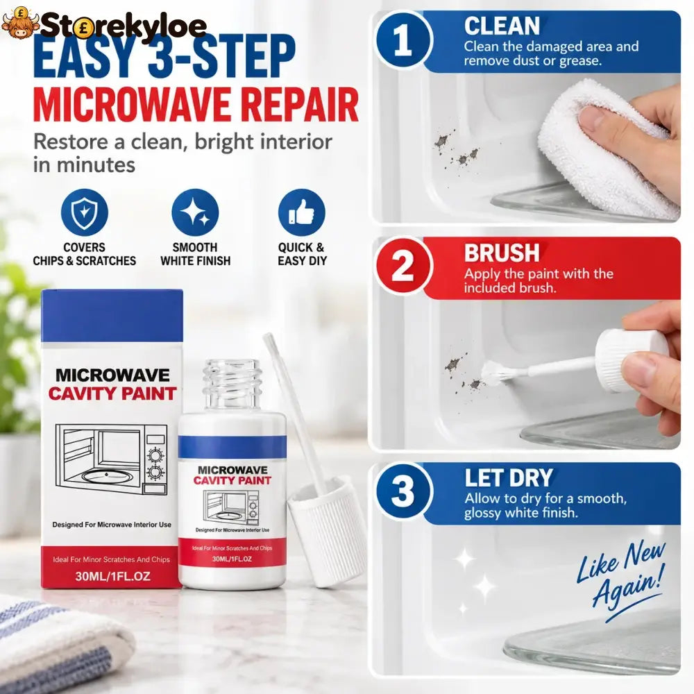 Microwave Cavity Paint – High-Gloss White Microwave Interior Repair Paint With Built-In Brush - 30ml (1.01 fl oz)