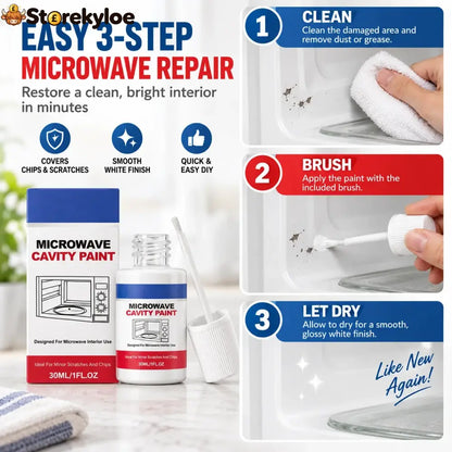 Microwave Cavity Paint – High-Gloss White Microwave Interior Repair Paint With Built-In Brush - 30ml (1.01 fl oz)
