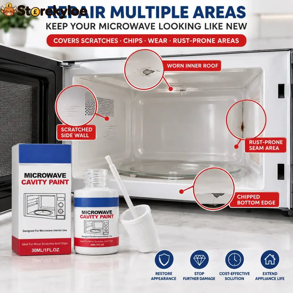 Microwave Cavity Paint – High-Gloss White Microwave Interior Repair Paint With Built-In Brush - 30ml (1.01 fl oz)