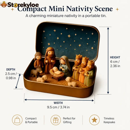 ✝️ Mini Nativity Scene Keepsake Tin, Pocket-Sized Christmas Holy Family Set