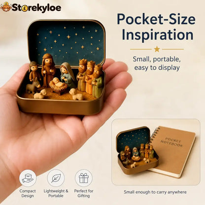 ✝️ Mini Nativity Scene Keepsake Tin, Pocket-Sized Christmas Holy Family Set