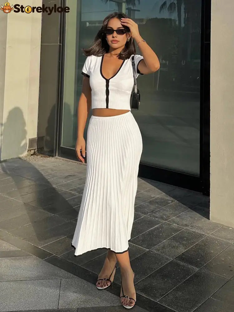 Minimalism Contrast Trim Sweater Skirt Set