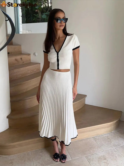 Minimalism Contrast Trim Sweater Skirt Set