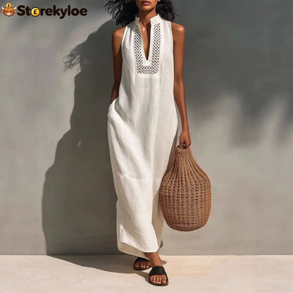 Minimalist Linen Halter Maxi Dress | Sleeveless Office-to-Resort Wear