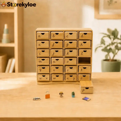 Montessori Phonics Cabinet With 120 Miniature Objects - Cursive